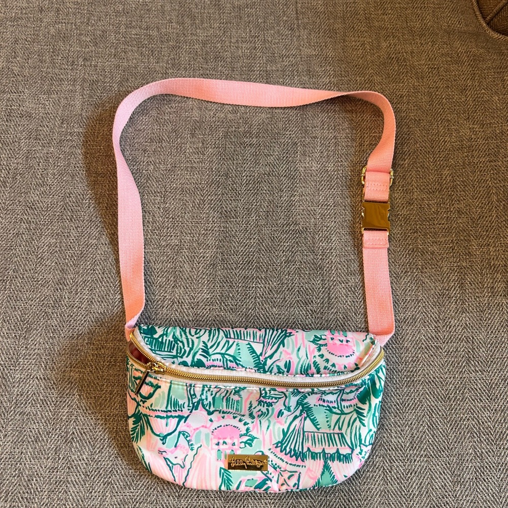 Lilly Pulitzer Pink and Green Crossbody Bag with Adjustable Straps
